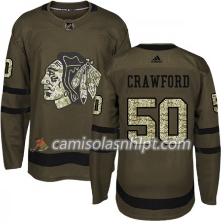 Camisola Chicago Blackhawks Corey Crawford 50 Adidas 2017-2018 Camo Verde Authentic - Homem